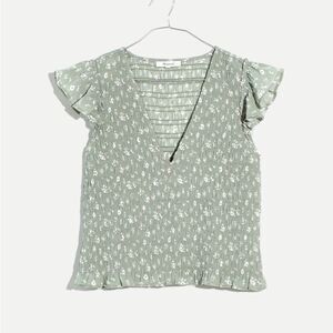MADEWELL V-Neck Cottage Garden Smocked Lucie Top Green - 26W